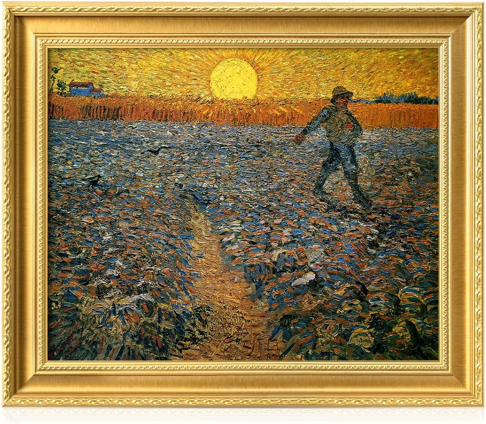 DECORARTS - The Sower by Vincent Van Gogh. Giclee Print on Acid-Free Canvas in Gold Solid Wood Frame. Picture Size: 20x16, Total Size: 24.75x20.75, Made in USA