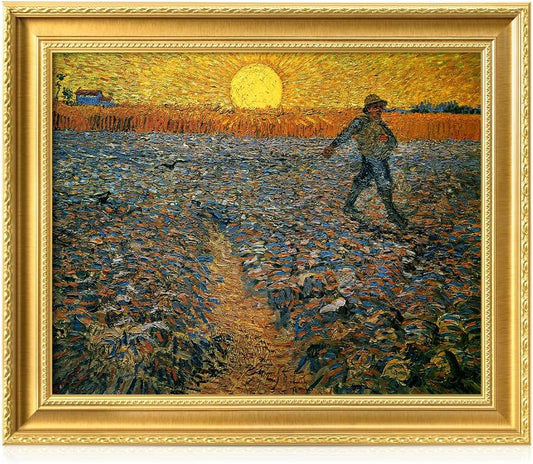 DECORARTS - The Sower by Vincent Van Gogh. Giclee Print on Acid-Free Canvas in Gold Solid Wood Frame. Picture Size: 20x16, Total Size: 24.75x20.75, Made in USA