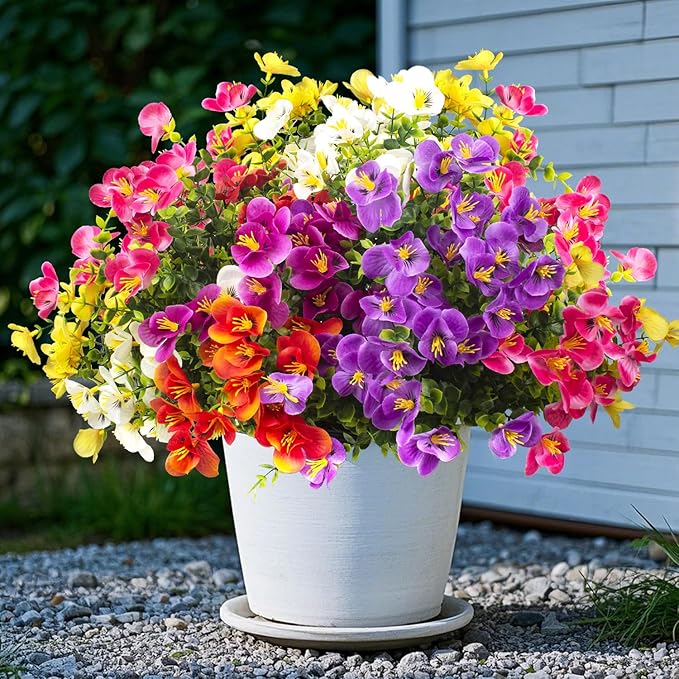 Outdoor Artificial Flowers UV Resistant - Realistic Faux Floral Arrangements for Garden, Patio, Porch Décor - All-Weather Fade Proof & Low Maintenance (12 Pack, Mixed Styles)