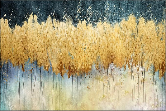 XXMWallArt FC2669 Canvas Wall Art Abstract Golden Forest Painting Modern Decor Abstract Canvas Prints for Living Room Bedroom Kitchen Home and Office Wall Decor