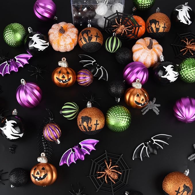 62Pcs Halloween Hanging Ball Ornaments, Ornaments Tree Decorations, Plastic Balls for Holiday Party Indoor Home Decor (62Pack)