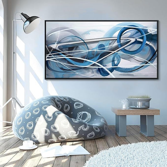 Blue Abstract Wall Art Modern Canvas Wall Decor Paintings Abstract Artwork for Living Room Pictures for Bedroom Office Home Decor Framed Artwork Decoration for Walls 29×58IN