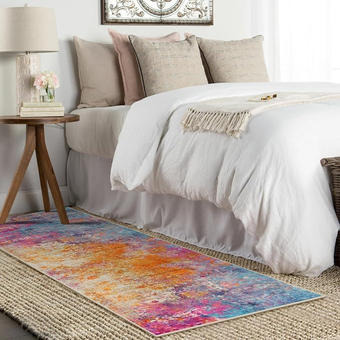 Lahome Modern Abstract Runner Rugs with Rubber Backing - 2x8 Colorful Rug Runners for Hallways Non Slip Washable Carpet Runner, Rainbow Soft Non Skid Indoor Long Runner for Bedroom Kitchen