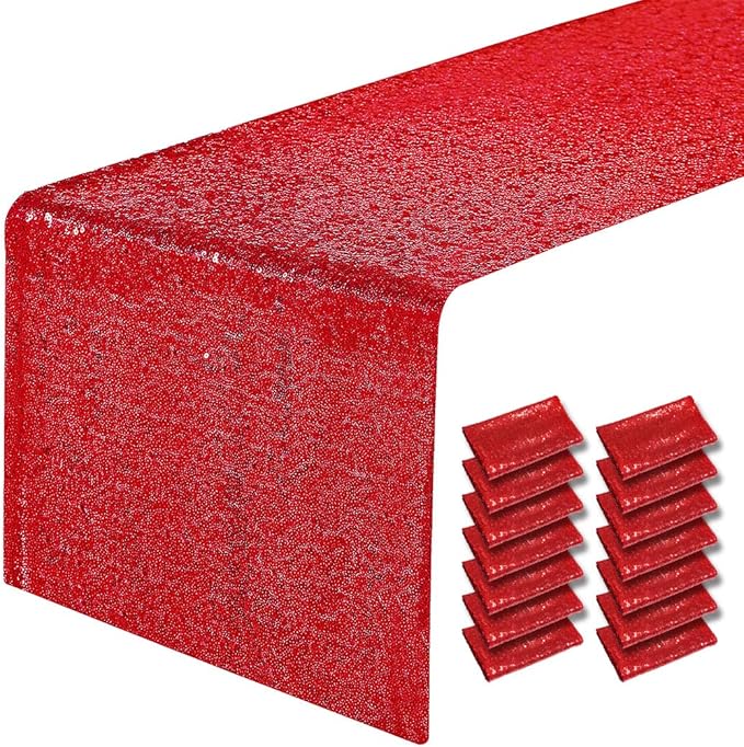 15 Packs 12 x 108 inches Burgundry Sequin Table Runner, Glitter Burgundry Table Runner for Wedding Birthday Bachelorette Holiday Party Supplies Decorations Bridal Shower Baby Shower