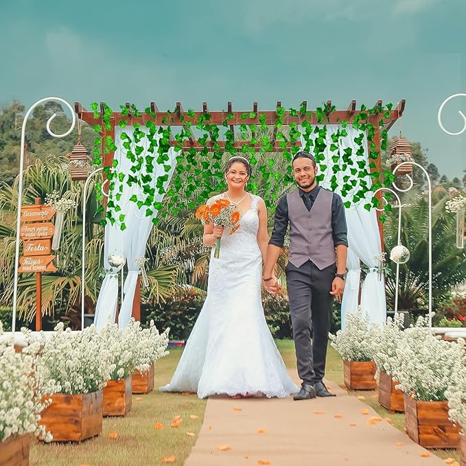 Sggvecsy 6 Pack 42Ft Artificial Ivy Leaf Plants with LED String Lights Fake Ivy Leaves Artificial Ivy Garland Greenery Hanging Plants Vines for Wedding Wall Party Home Room Kitchen Garden Decor