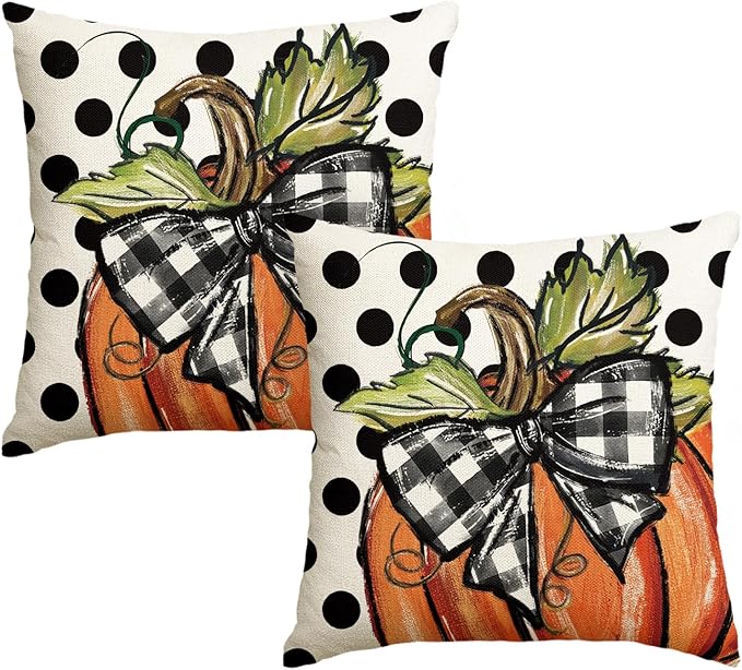 AVOIN colorlife Fall Polka Dot Pumpkin Throw Pillow Covers 18x18 Inch, Seasonal Autumn Thanksgiving Harvest Decoration for Home Sofa Couch Set of 2