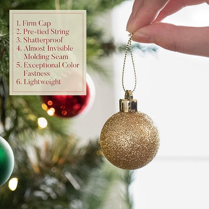 Valery Madelyn 1.57 Inches Small Christmas Tree Decorations Ornament Set for 4th of July Fall Halloween, 24ct Red Green Gold Shatterproof Hanging Ball Ornaments Holiday Party Decor