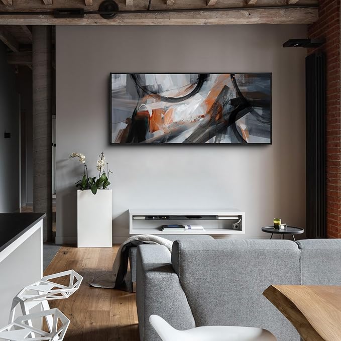 KLAKLA Wall Art for Living Room - Black and Orange Boho Abstract Canvas Framed Wall Decor Office Bedroom Art Modern Large Picture Artwork for Walls Prints Paintings Artwork 70x31 Inches