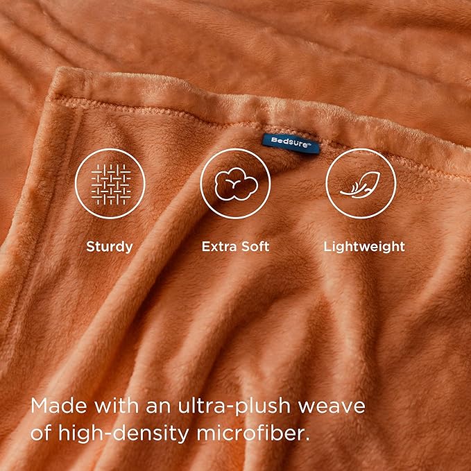 Bedsure GentleSoft Burnt Orange Fleece Throw Blanket Mango - 300GSM Soft Lightweight Plush Cozy Blankets for Bed, Sofa, Couch, Travel, Camping