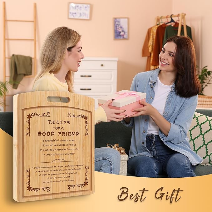 Joeyan Engraved Recipe Cutting Board for Friendship in Gift Box with Double Sides Grooves for Bestie Good Friends Women Men Male Female, Large Practical Sturdy Kitchen Chopping Present for Birthday
