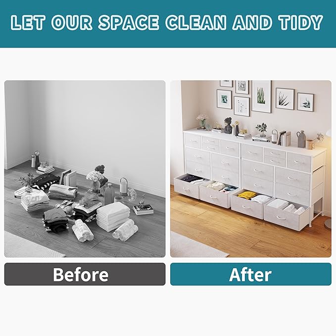 LUMTOK 10-Drawer Dresser, Fabric Dressers Drawers for Bedroom, Hallway, Nursery, Closets, Steel Frame, Wood Top, Easy Pull Handle (Light Grey)