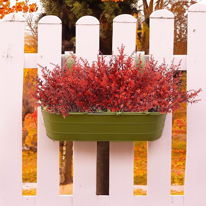 RECUTMS Artificial Greenery for Outdoors Lavender Fall Fake Plants Fake Flowers Outside UV Resistant Faux Greenery Artificial Plants Faux Flowers for Fall Wedding Yard Window Autumn Decor (Wine Red)