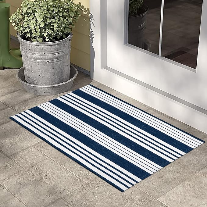 OJIA Front Door Mat Halloween Doormat 2'x3' Striped Front Door Rug Washable Fall Door Mats Outdoor Cotton Woven Indoor Outdoor Rugs Farmhouse Small Area Rug for Porch/Entryway/Kitchen/Bathroom