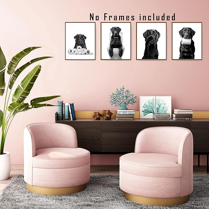 FITIE Funny Black Labrador Retriever Bathroom Wall Art Posters Set of 4, Dog Bathroom Decor, Toilet Humorous Black Lab Dog Canvas Prints Artwork Wall Decor for Bath Wash Room, 8x10 Unframed