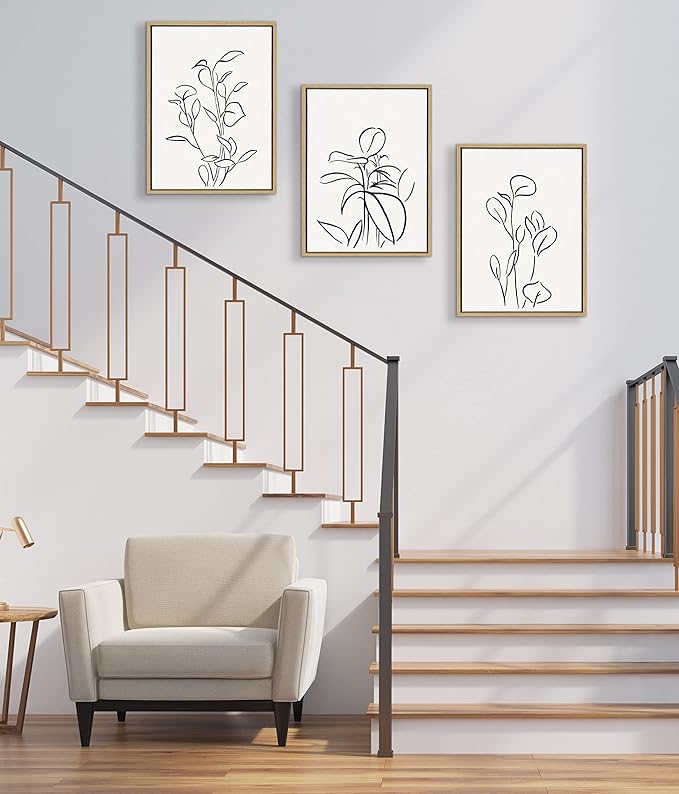 Kate and Laurel Sylvie Botanical Sketch Print No 3 Framed Canvas Wall Art by The Creative Bunch Studio, 18x24 Natural, Minimalist Abstract Botanical Print for Wall