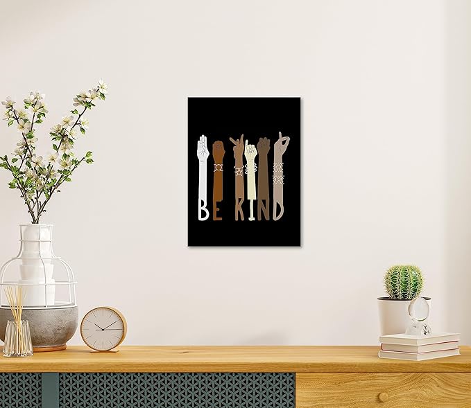 NOGRIT sign language poster asl poster diversity posters for classroom, Be Kind American Canvas Wall Art 11×14 Inch, Kindness Themed Decor for Classroom Nursery School College,back to school college asl multicultural posters for classroom