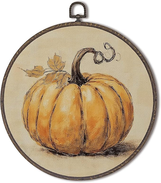 XNXLDYLH Vintage Fall Pumpkin Round Framed Wall Art Decor, Rustic Thanksgiving Farmhouse Hanging Wall Decor Decorations, Autumn Fall Canvas Prints Wall Art Paintings for Bedroom Living Room, 10x10Inch