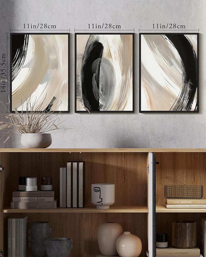 KUVIOKE Black Neutral Abstract Framed Wall Art Modern Minimalist Graffiti Pastel Wall Decor Art for Bedroom Living Room Hallway Ready to Hang 11x14in (Black Framed)