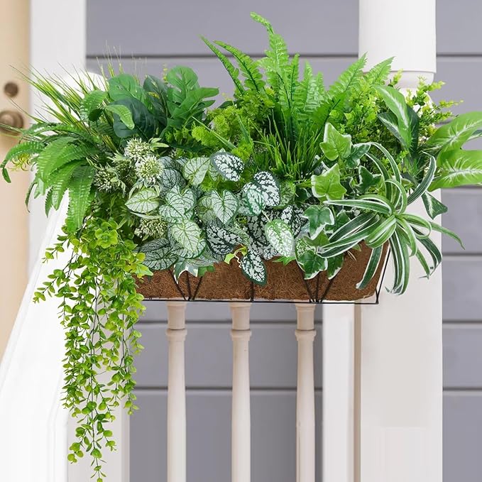 GTIDEA 19Pcs Outdoor Artificial Plants UV Resistant Fake Shrubs Bushes Plastic Greenery, Faux Plants for Outside Indoor Hanging Plants Garden Porch Window Box Home Wedding Farmhouse Décor