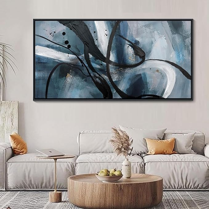 Abstract Canvas Wall Art Black And White Graffiti Golden Lines Simple Art Modern Abstract Artwork Canvas Prints Canvas Picture Contemporary Wall Art Bedroom Living Room Office Decoration Framed Ready To Hang 29x58 Inch