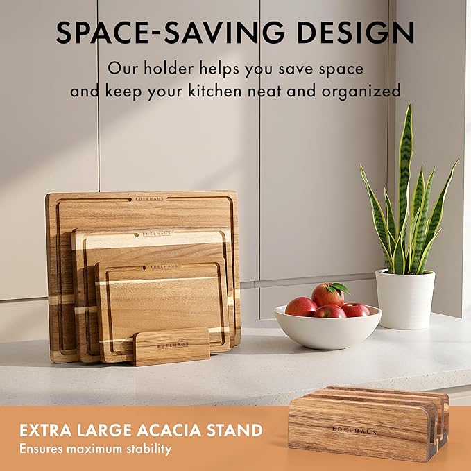 Acacia Wood Cutting Board for Kitchen, Non-Toxic Cutting Board Set of 3, Chopping Boards with Deep Juice Groove for Meat, Cheese & Vegetables - Durable & Double sided with serving Compartments