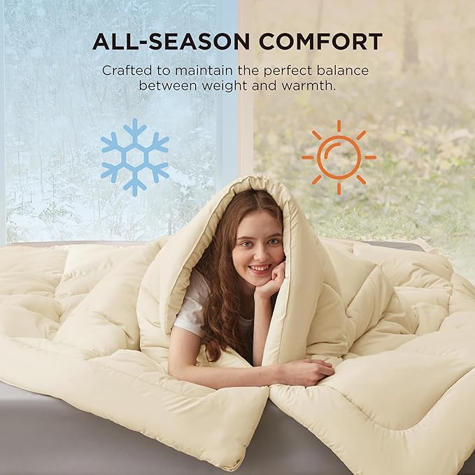 Bedsure Comforter Duvet Insert - Quilted Comforters King Size, All Season Duvet, GentleSoft Down Alternative Bedding, with 8 Tabs, Gifts for Women/Men, Cream,King 90 x 102 Inches
