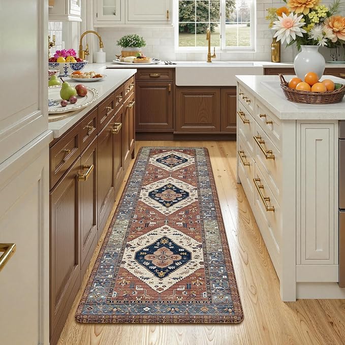 KIMODE Anti Fatigue Mats for Kitchen Floor 24"x71", Red Farmhouse Kitchen Runner Rugs, Cushioned Kitchen Floor Mats Non Skid, Boho Memory Foam Kitchen Mats for Laundry Office Sink Desk