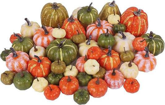 winemana 46 Pcs Assorted Size Artificial Pumpkins Fall Decorations, Mixed-Color Foam Pumpkin Autumn Decor, Decorative Faux Pumpkin for Thanksgiving Table Centerpiece Mantle Bowl Wedding Party