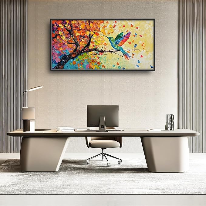 Hummingbird Framed Wall Art for Living Room, Large Bird Canvas Wall Decor, Hummingbirds on Branch Pictures Painting, Modern Artwork for Bathroom Bedroom 60L'' × 30W''