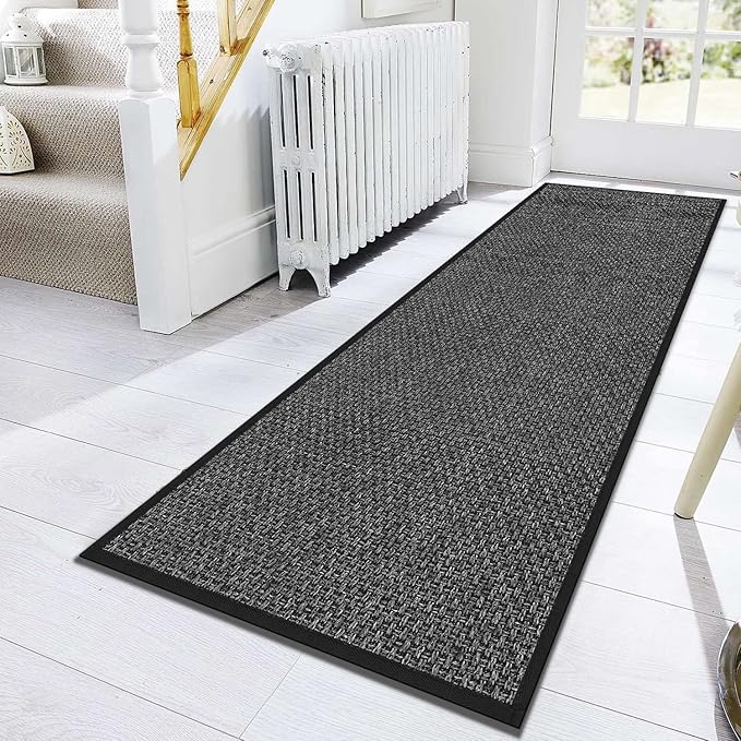 GOYLSER Hallway 10ft Runner Rug Non Slip, Water Absorbent Black Runner Rug for Kitchen with Rubber Backed Entryway Rug Runner
