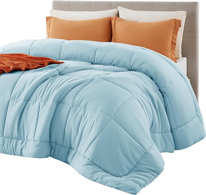 Bedsure Comforter Duvet Insert - Quilted Comforters Oversize Queen, All Season Duvet, GentleSoft Down Alternative Bedding, with 8 Tabs, Gifts for Women/Men, Light Spa Blue, Oversize Queen 98x98Inches