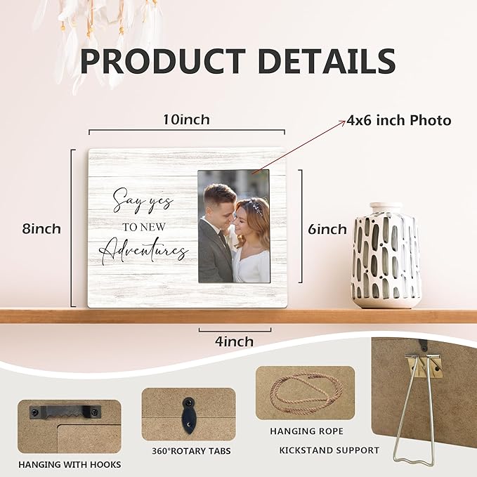 Wedding Picture Frames - Engagement Photo Frame, Wedding Engagement Gifts for Newlyweds Couple Bride Groom Husband Wife, Say Yes to New Adventures Picture Photo Frames for Home Decor, 4x6
