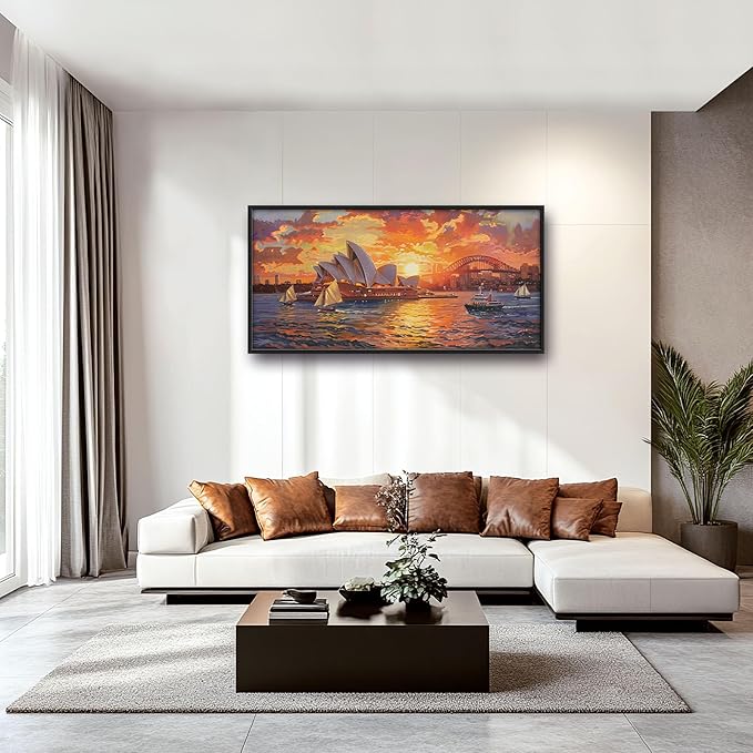 Sydney Opera House Large Wall Art for Living Room Framed, Sydney Wall Decor Pictures, Cityscape Canvas Print Painting, Aesthetic Artwork Bedroom Office Home Decor 60"x30"
