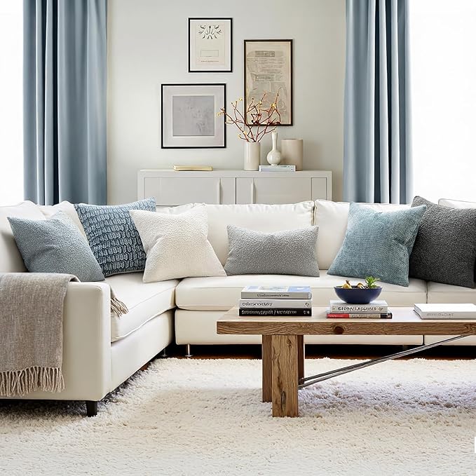 MIULEE 26x26 Decorative Euro Sham Throw Pillows for Bed Set of 2 Textured Boucle Neutral Throw Pillow Covers White Accent Solid Vintage Pillowcase Cozy Soft Sofa Livingroom Home Decor