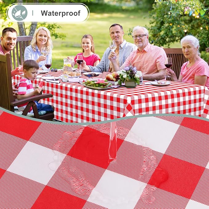 misaya Rectangle Waterproof Vinyl Table Cloth, Buffalo Flannel Backed Tablecloth, Wipeable Plastic Table Cover for Dinner, Kitchen, Outdoor (54" x 78", Red and White)