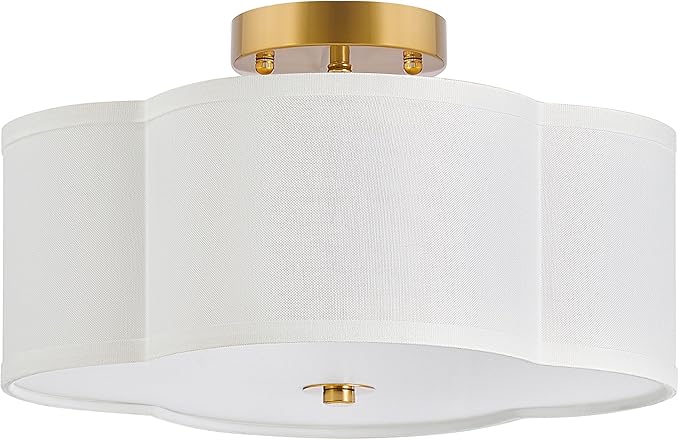 VONLUCE Semi Flush Mount Ceiling Light, 13" Ceiling Light Fixture with Four Leaf Clover-Shaped, 4-Light Modern Light Fixture for Bedroom Living Room Nursery Hallway, White Shade & Gold Finish
