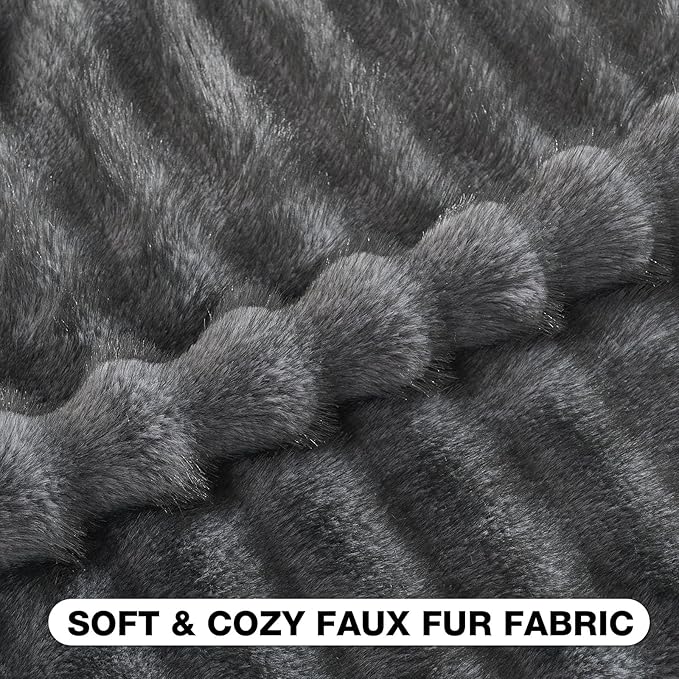 FUTEI Dark Grey Pink Decorative Throw Pillow Covers 16x16 Inch Set of 2,Soft Fluffy Faux Mink Fur Dyeing Striped Textured Cushion Case,Modern Home Decor for Couch Bed Living Room