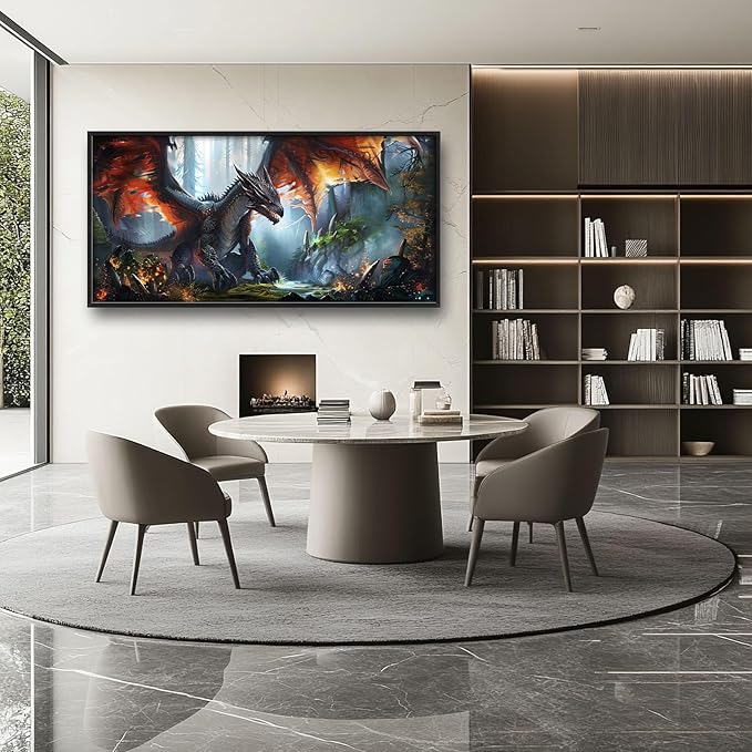 Dragon Large Framed Wall Art Oversized Western Fire Dragon Pictures Wall Decor Cool Animal Canvas Print Painting Aesthetic Modern Artwork for Living Room Bedroom Office Bathroom Home Decor 60L x30W