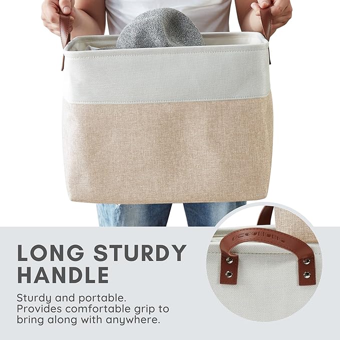 DECOMOMO Fabric Storage Basket Large Closet Storage Bins for Toys Nursery & Laundry Storage (Beige & White, XXL - 3 Pack)