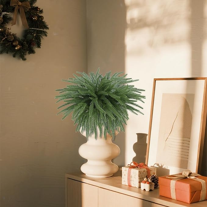 DR.DUDU Christmas Decorations Indoor - 8 Pack 18 in Norfolk Pine Stems, Real Touch Artificial Greenery for DIY Wreaths, Vase Filler & Holiday Decor, Faux Pine Branches for Table Centerpieces & Home