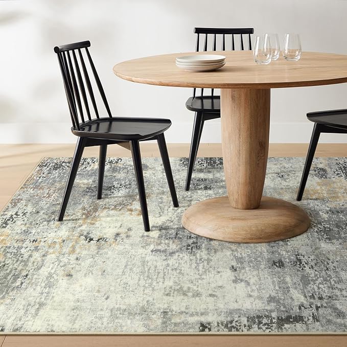 Lahome Modern Abstract Area Rug - 4x6 Grey Rugs for Bedroom Washable Dining Room Rug Living Room Mat, Non Slip Contemporary Indoor Floor Nursery Carpet for Kitchen Laundry Room Entryway