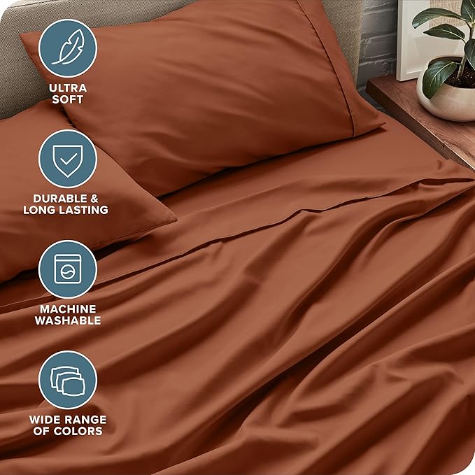 Bare Home Twin Sheet Set - 1800 Ultra-Soft Microfiber Twin Bed Sheets - Double Brushed - Deep Pockets - Easy Fit - Extra Soft - 3 Piece Set - Bedding Sheets & Pillowcases (Twin, Terracotta)
