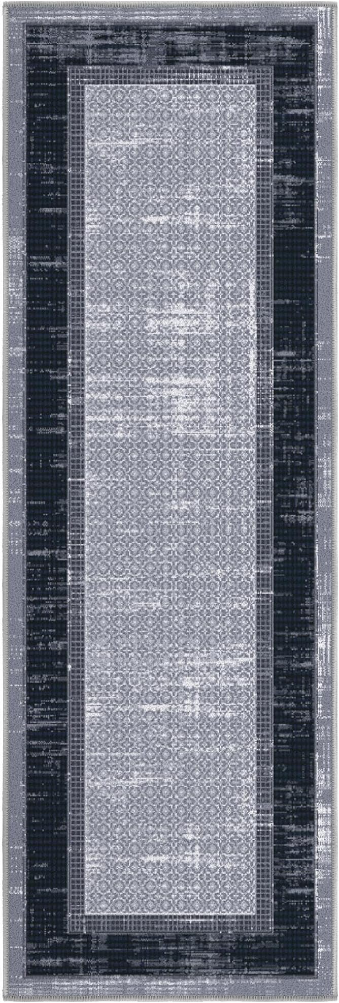 Ottomanson Hallway Runner Rug 20" x 59" Non Slip Border Area Rugs Easy to Clean Laundry Rug Runner Durable & Pet Friendly Floor Carpet Runners for Hallways Entryway Living Room Kitchen, Gray/Navy
