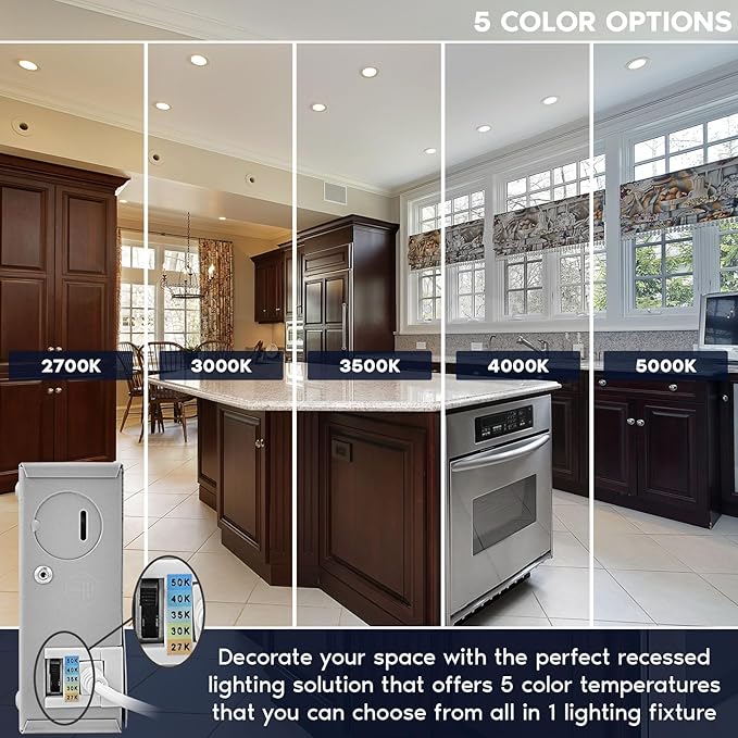 LUXRITE 12-Pack 5 Inch Ultra Thin LED Recessed Light with Junction Box, 12W, Color Selectable 2700K | 3000K | 3500K | 4000K | 5000K, Dimmable Wafer Lights, 1000 Lumens, ETL & Energy Star, IC Rated