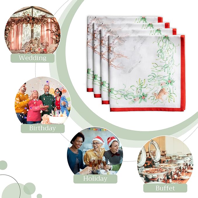 Maison d' Hermine Cloth Napkins Set of 4 100% Cotton Everyday Reusable Square Napkins Cloth Washable, Dinner, Party, Wedding, Restaurant (Christmas Tradition, 20" x 20")