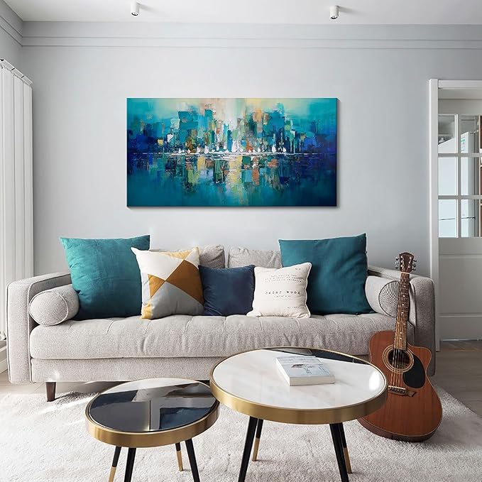 large art colorful Painting Wall Art Simple Picture for Living Room Modern Home Bedroom Decoration Green Framed Artwork Decor 20X40