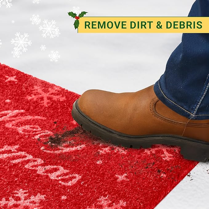 Merry Christmas Coir Door Mat – Festive Christmas Door Mat for Holiday Entryway Décor (Merry Christmas, 24'' x 36'')