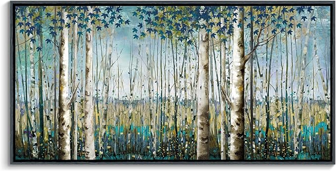 Pogusmavi Wall Art - Large Birch Tree Canvas Painting for Home Decor | Framed Artwork for Living Room, Bedroom, and Office | Teal Wall Art Decoration 24x48 Inch