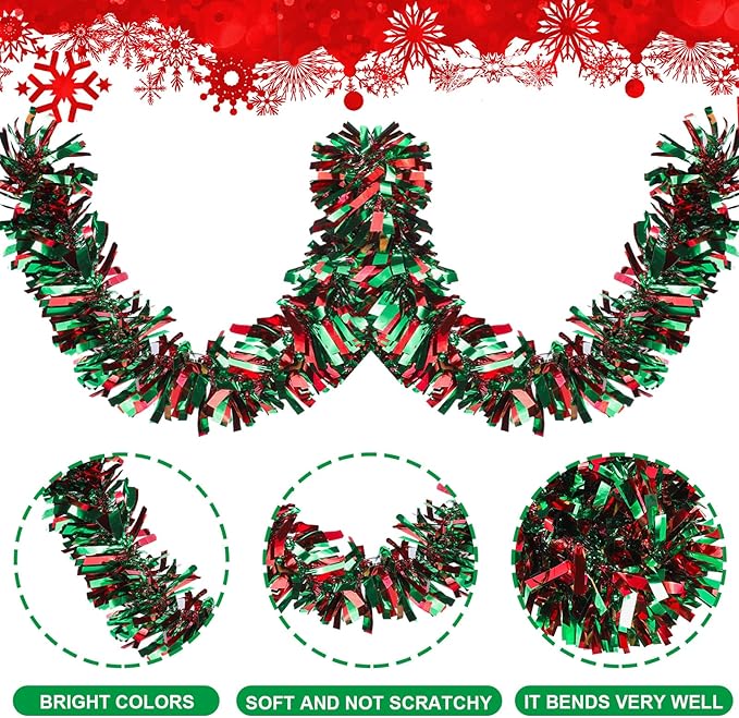 Dingion 59 Feet Christmas Tinsel Garland Metallic Twist Ornaments Hanging Glitter Xmas Garland for Christmas Tree Indoor Outdoor Decoration Party Supplies