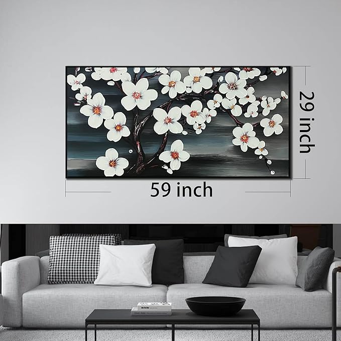 Hand Painted Flower Painting Wall Art for Bedroom - Framed Wall Art for Kitchen Dining Room Wall Decor - Modern House Decor for Women Size 29" x 59"